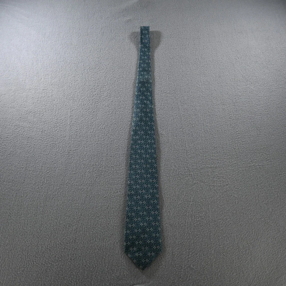 Regent Bert Pulitzer Mens Geometric Chain Link Silk Tie OS Teal Navy Vintage